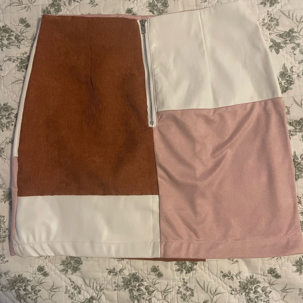 Color Block Skirt - Pink, White, and Brown